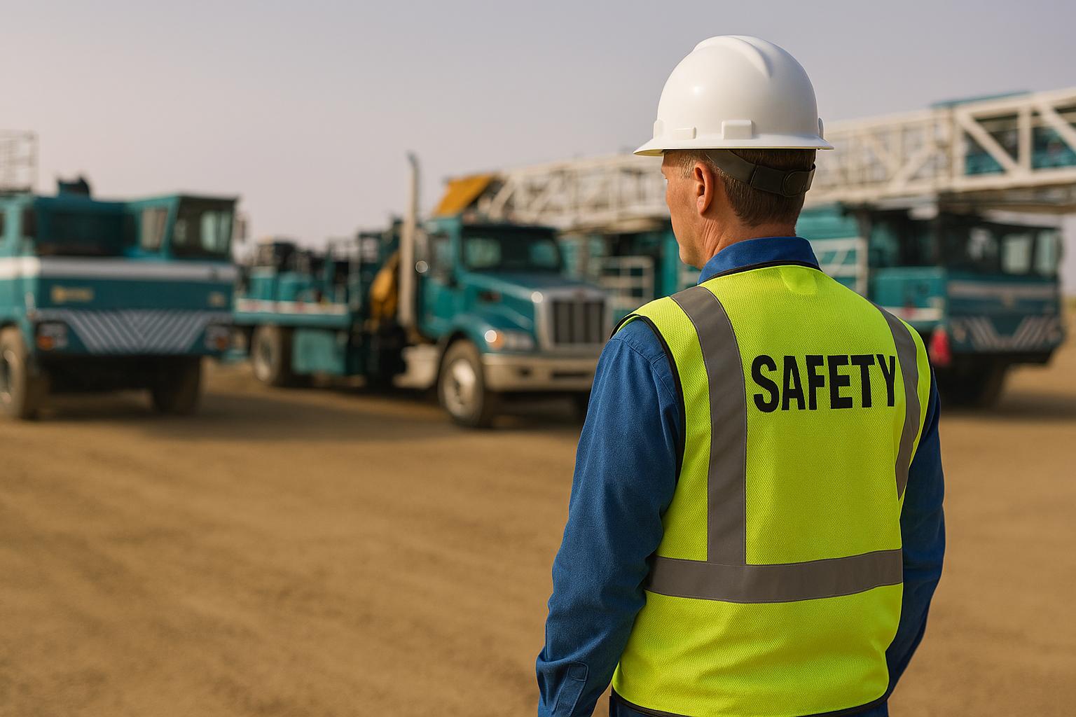 Portrait of male engineer working with blueprints on construction site.